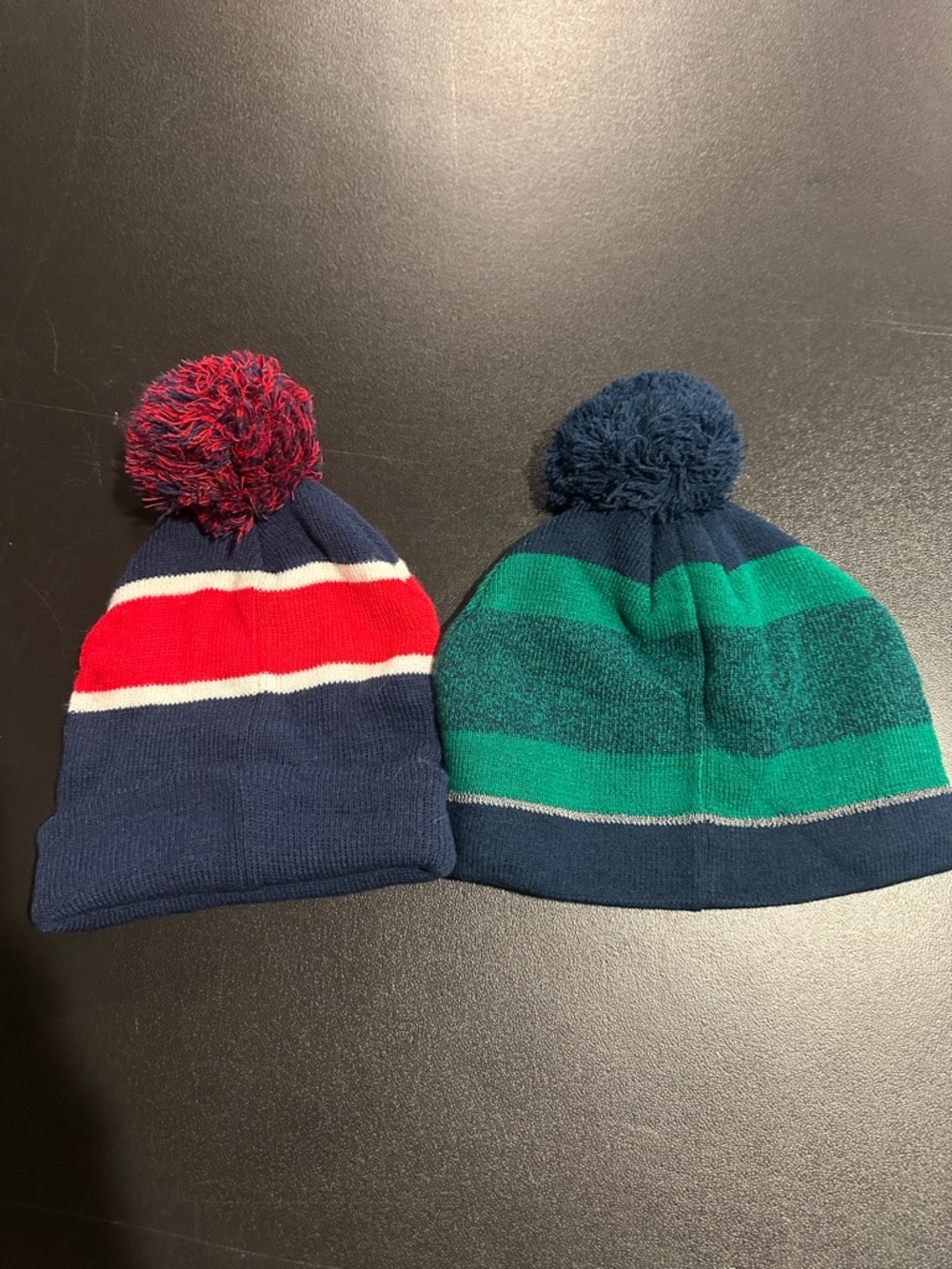 Kids Pom-Pom Beanie Hat - Navy, Red & Green